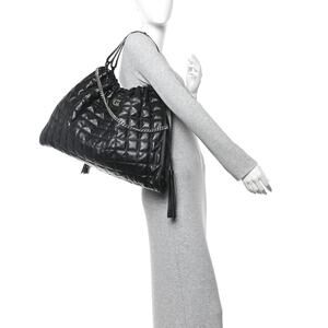 GUCCI Deco Large Camelia Black Quilted Calfskin Hobo Tote Chain Shoulder Bag
